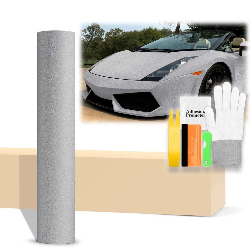 60"x84" (5FTx7FT) Matte Glitter Gray Vinyl Wrap Sticker Sheet Film DIY Decal Air Release Bublle Free Self Adhesive Peel and Stick Free Tool Kit