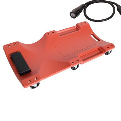 Plastic Under Car Creeper, Workshop Garage Crawler Rolling Board with 6 Wheeled Castors,Toolbox and Ergonomic Lying Board, for Workshop and Home (Color : Red)