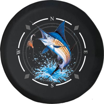 Spare Tire Cover Compass Blue Marlin Sea Charter Fishing Big FishWheel Covers Fit for SUV accessories Trailer RV Accessories and Many Vehicles
