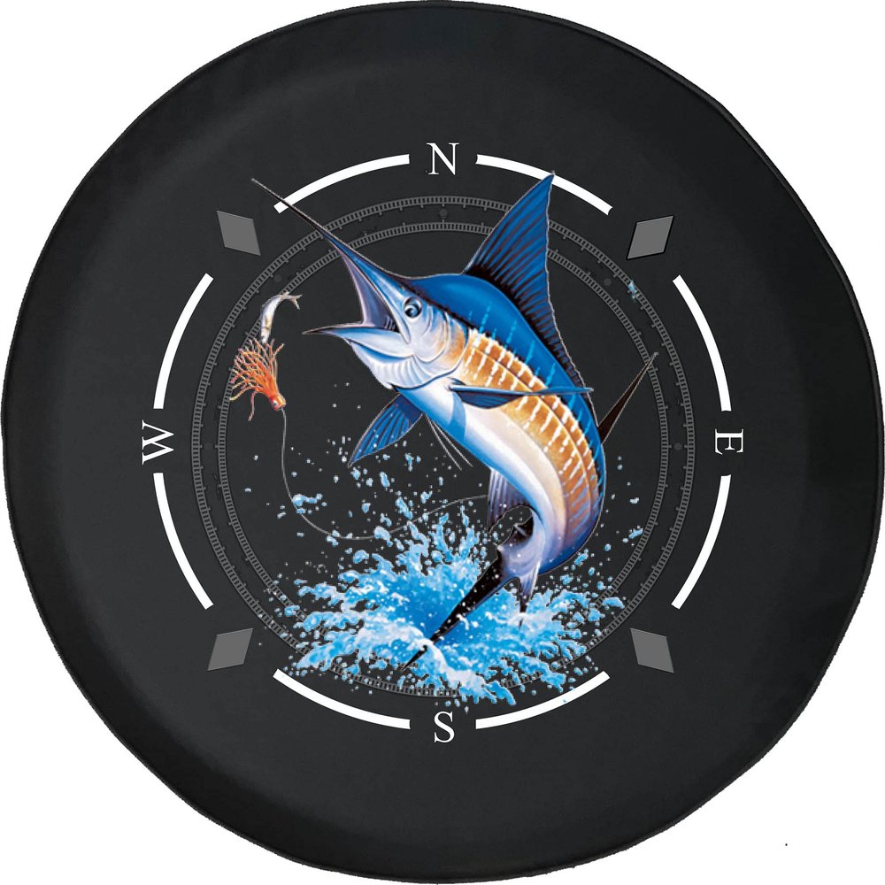 Spare Tire Cover Compass Blue Marlin Sea Charter Fishing Big FishWheel Covers Fit for SUV accessories Trailer RV Accessories and Many Vehicles