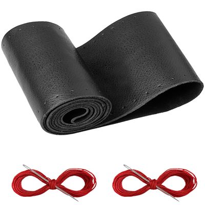 BELINOUS Leather Steering Wheel Cover Lace Up, Stitch on Steering Wheel Wrap, Universal Fit 13-20 Inch Car Truck Pickup Boat, A Whole Piece of Cowhide, DIY w/Needle Thread (Size L4, Black & Red)