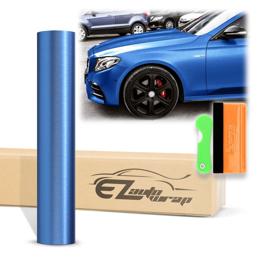 12"x60" (1FTx5FT) Brushed Aluminum Light Blue Vinyl Wrap DIY Decal Sheet Film Car Auto Vehicle Motorcycle Air Release Bubble Free Self Adhesive Peel and Stick Free Tool Kit