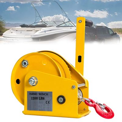 Boat Trailer Winch, 1200lbs Hand Crank Winch with Brake and Cable for Anchor, Portable Manual Gear Winch for ATV/UTV, Two-Way Self-Locking Traction Device