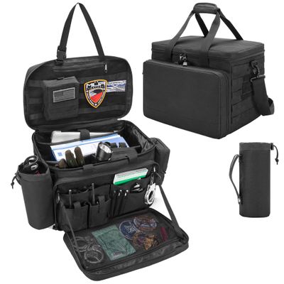 Trunab Patrol Bag Law Enforcement, Police Duty Bag, Car Front Seat Organizer Compatible with 15.6 Laptop, Multiple Compartment, Molle Webbing, Removable Strap, Detachable Kettle Bag