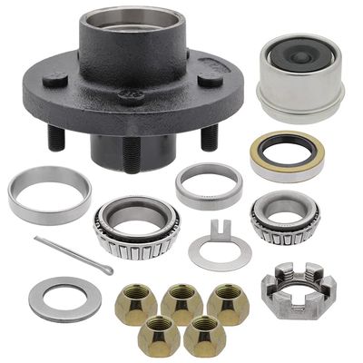 [1-Set] 3500lbs Trailer Axle Wheel Hub and Bearing Kit L44649/10, L68149/11 for #84 Spindle, 1.719'', 10-19 Seal, Dust Cap, Spindle Nut, Shaft Washer, Wheel Lug Nuts