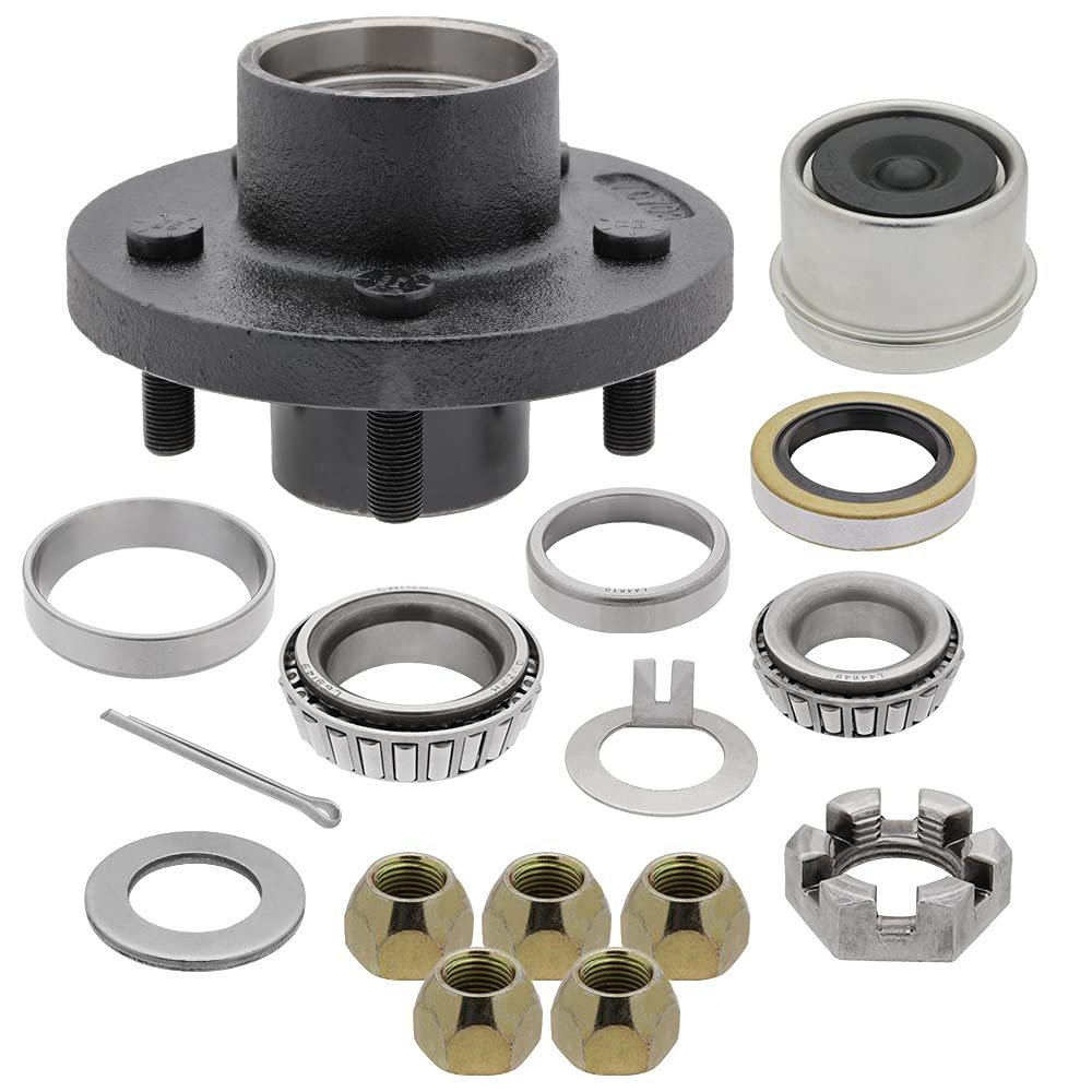 [1-Set] 3500lbs Trailer Axle Wheel Hub and Bearing Kit L44649/10, L68149/11 for #84 Spindle, 1.719'', 10-19 Seal, Dust Cap, Spindle Nut, Shaft Washer, Wheel Lug Nuts