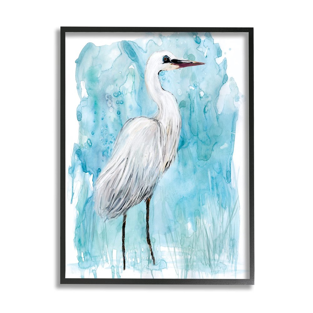 Crane Bird Still Life Abstract Blue Water Marsh