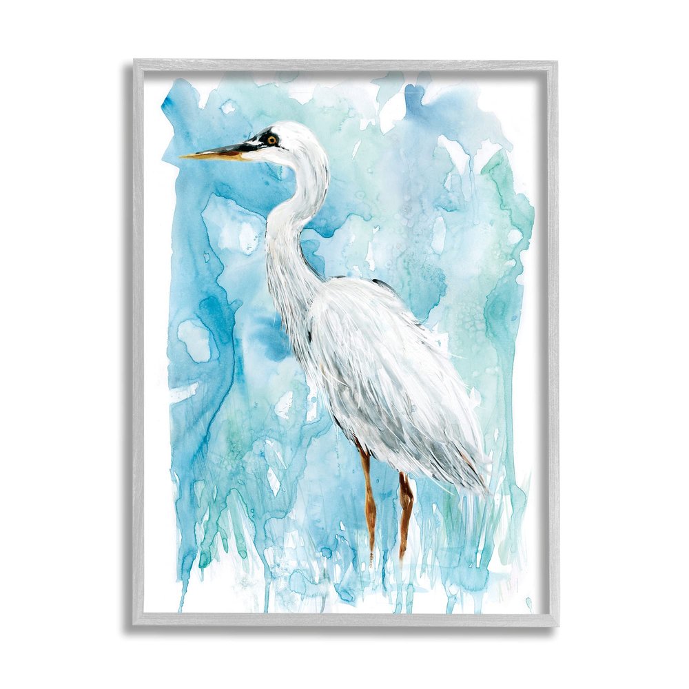 Stupell Industries Whooping Crane Solemn Still Life Blue Marsh Water