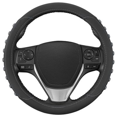 Motor Trend FlexGrip Gray Steering Wheel Cover for Cars Standard 15 inch Car Steering Wheel Cover, Gray and Black Steering Wheel Protector for Auto Truck Van SUV