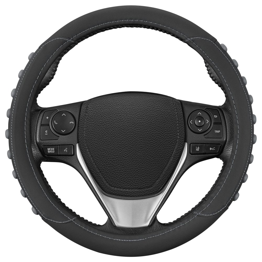Motor Trend FlexGrip Gray Steering Wheel Cover for Cars Standard 15 inch Car Steering Wheel Cover, Gray and Black Steering Wheel Protector for Auto Truck Van SUV