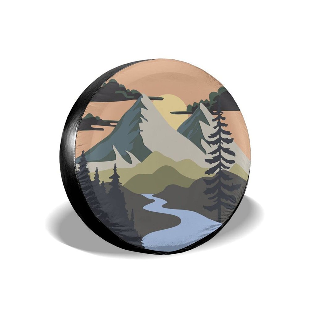 Camper Spare Tire Cover Mountain Adventure Wheel Protectors Tyre Covers Weatherproof Wheel Covers Universal Fit for Trailer Rv SUV Truck Camper Travel Trailers 15"