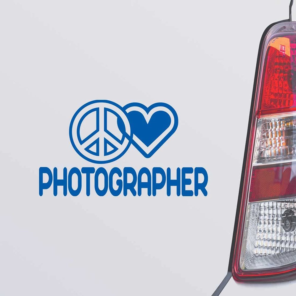 Custom Brother - Peace Love Photographer Blue Color Car Laptop Wall Bumper Decal Sticker, DesF93