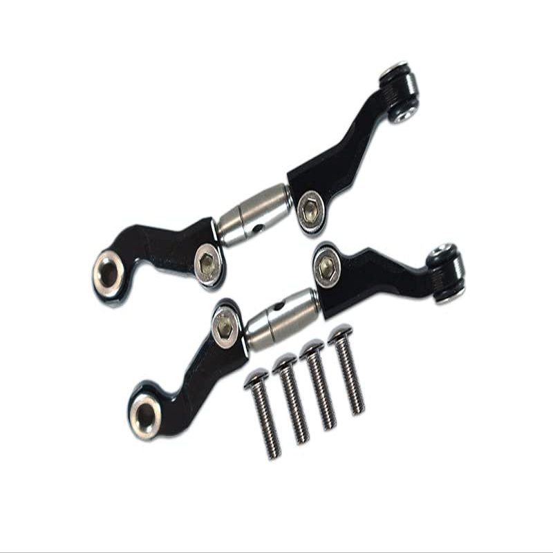 GPM For Losi 1/18 Mini-T 2.0 2WD Stadium Truck Upgrade Parts Aluminum + Stainless Steel Adjustable Front Steering Tie Rod - 6Pc Set Black