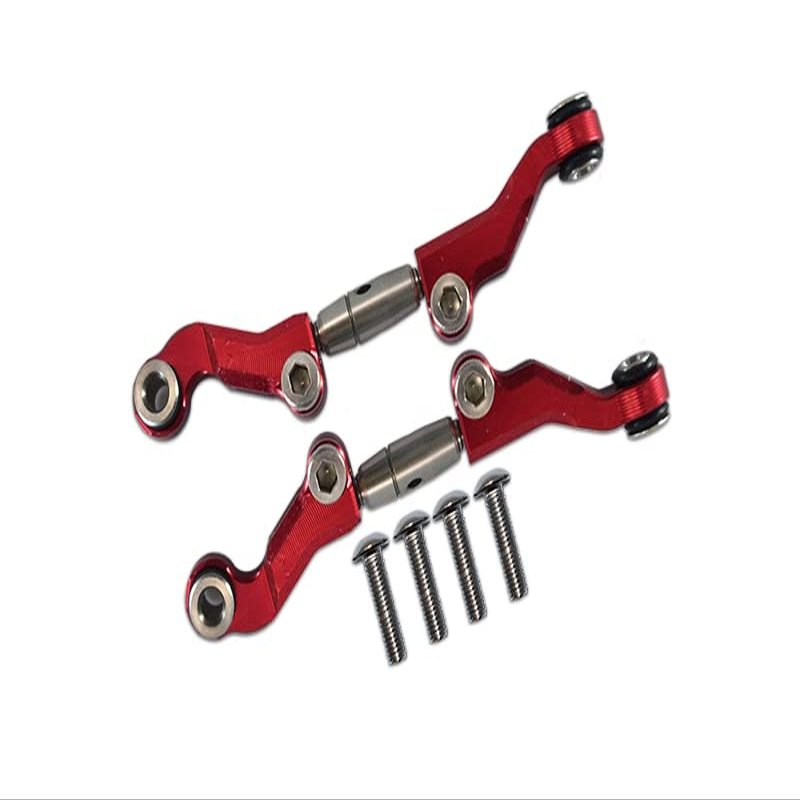 GPM For Losi 1/18 Mini-T 2.0 2WD Stadium Truck Upgrade Parts Aluminum + Stainless Steel Adjustable Front Steering Tie Rod - 6Pc Set Red