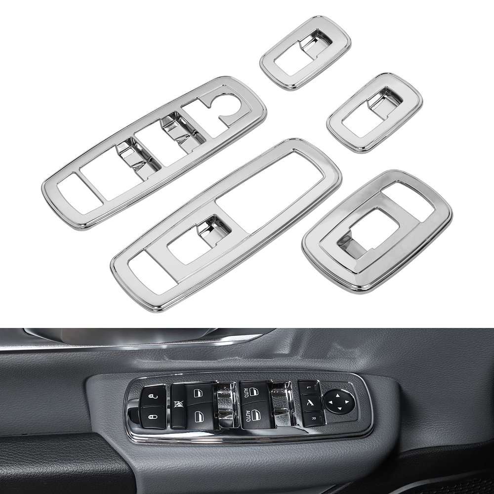 Voodonala Window Lift Switch Power Window Control Regulator Button Embellishment Trim 2018-2025+ Dodge RAM Interior Accessories ABS Chrome 5PCS