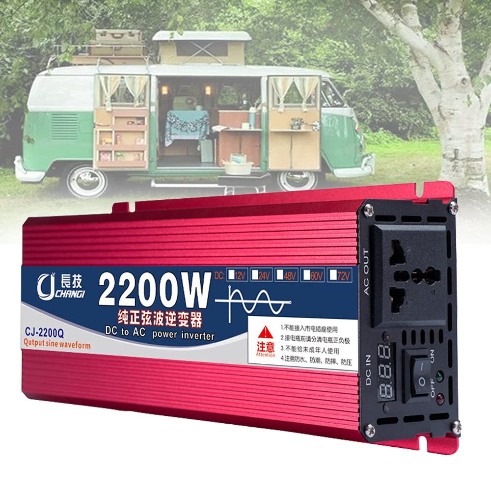 ZWJABYY Inverter,2200W/1600W Pure Sine Wave Inverter,Car Inverter Dc 12V/24V to Ac 110V/220V Power Bank with Ac Outlet LCD Digital Display Power Converter,2200W-12Vto220V