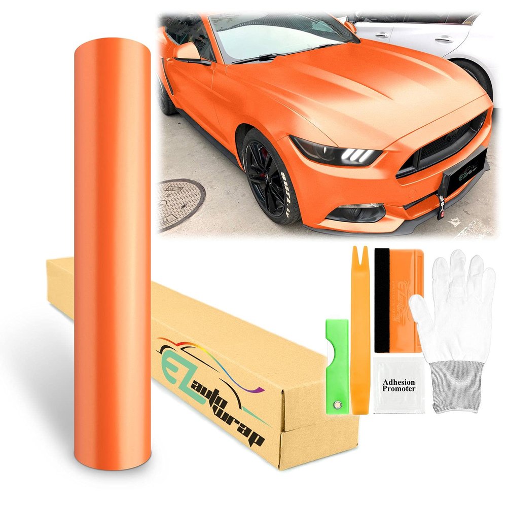 60"x540" (5FTx45FT) Orange Matte Metallic Satin Pearl Vinyl Wrap Sticker Sheet Film Car Auto Vehicle DIY Decal Bubble Free Air Release Self Adhesive Peel and Stick Free Tool Kit