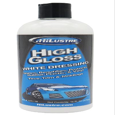 Hi-Lustre High Gloss White Dressing, Vinyl, Rubber, and Plastic Restorer for A Super Shine Finish, Car Detailing Trim, Mold, and Tire Dressing, Quick Dry, Low Sling Formula, Bubblegum Scent, 16 oz