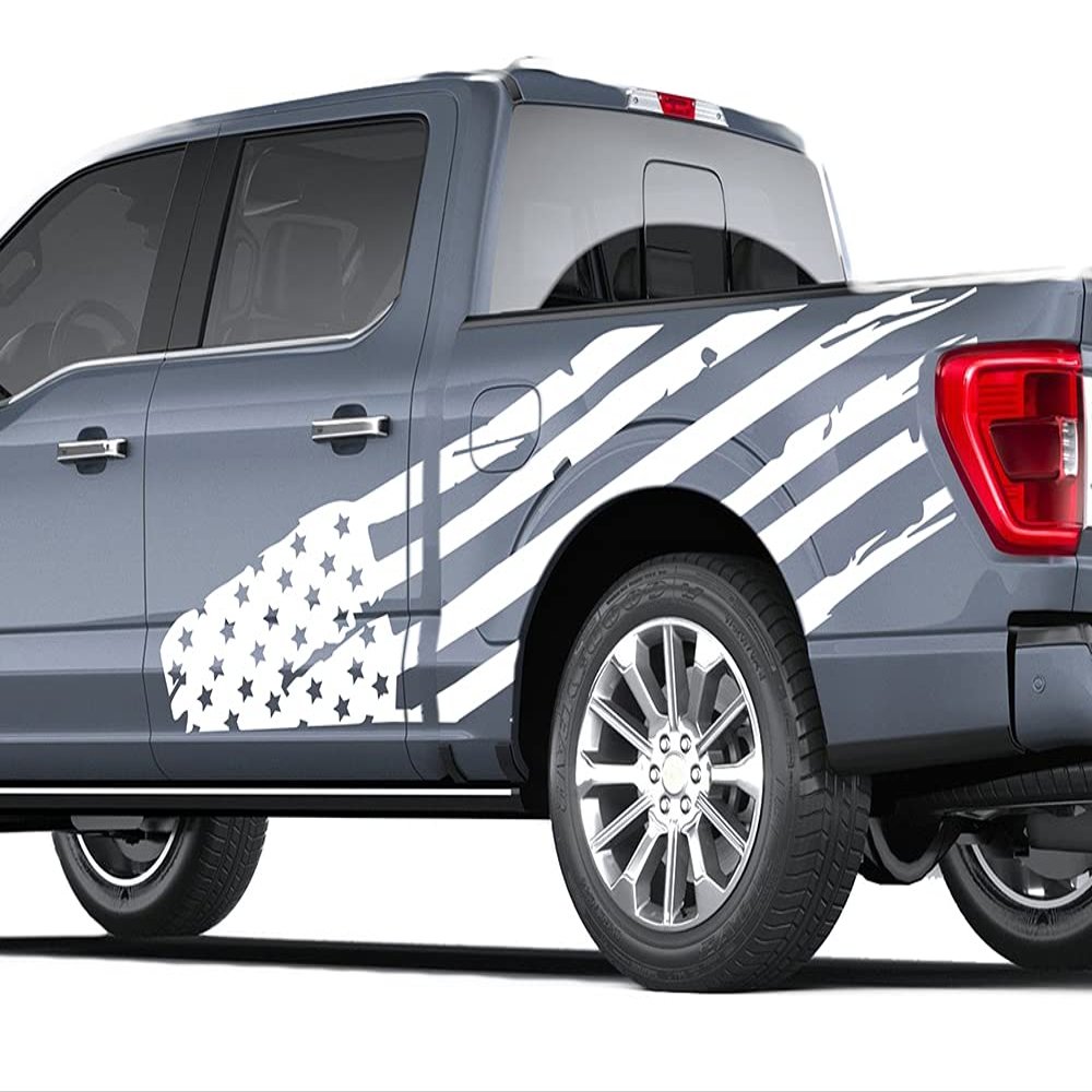 Flag Bed Graphics Vinyl Decals Compatible with Ford F150 (White)