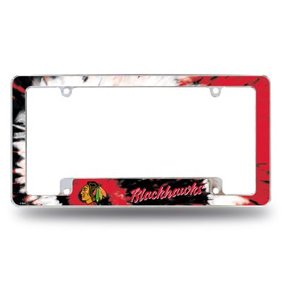 NHL Hockey Chicago Blackhawks Tie Dye 12" x 6" Chrome All Over Automotive License Plate Frame for Car/Truck/SUV