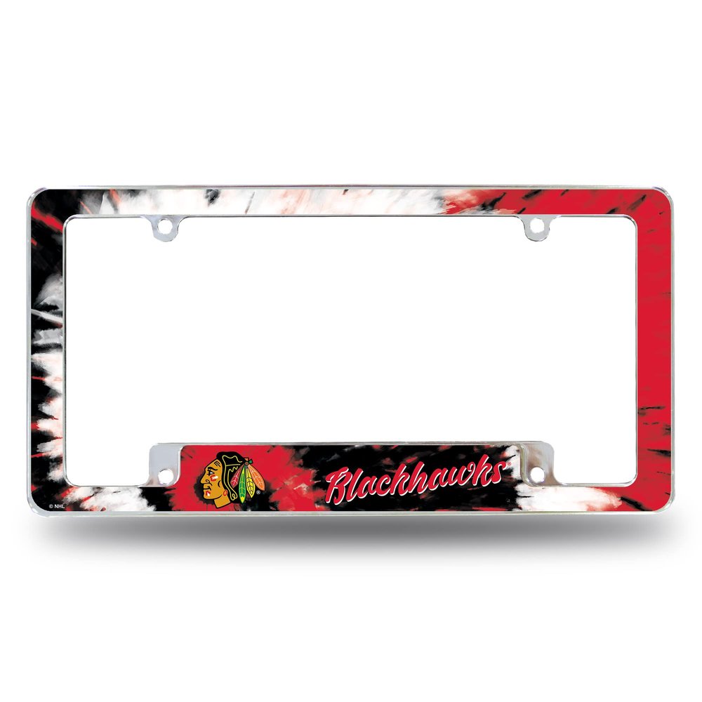 NHL Hockey Chicago Blackhawks Tie Dye 12" x 6" Chrome All Over Automotive License Plate Frame for Car/Truck/SUV