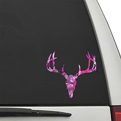 Pink CAMO Deer Skull #2 Cut Vinyl Decal 6" Car Truck Window Sticker