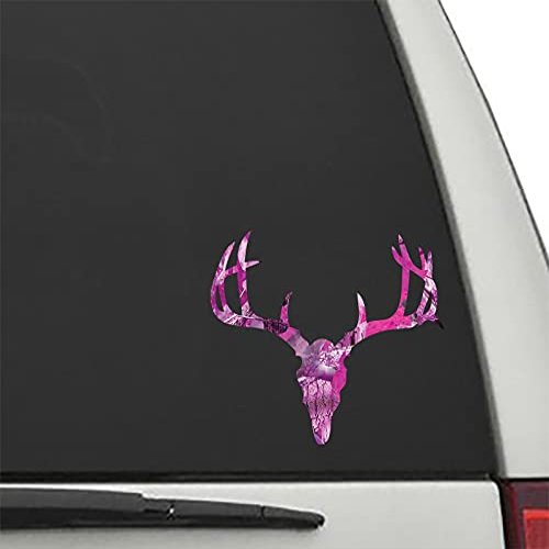 Pink CAMO Deer Skull #2 Cut Vinyl Decal 6" Car Truck Window Sticker