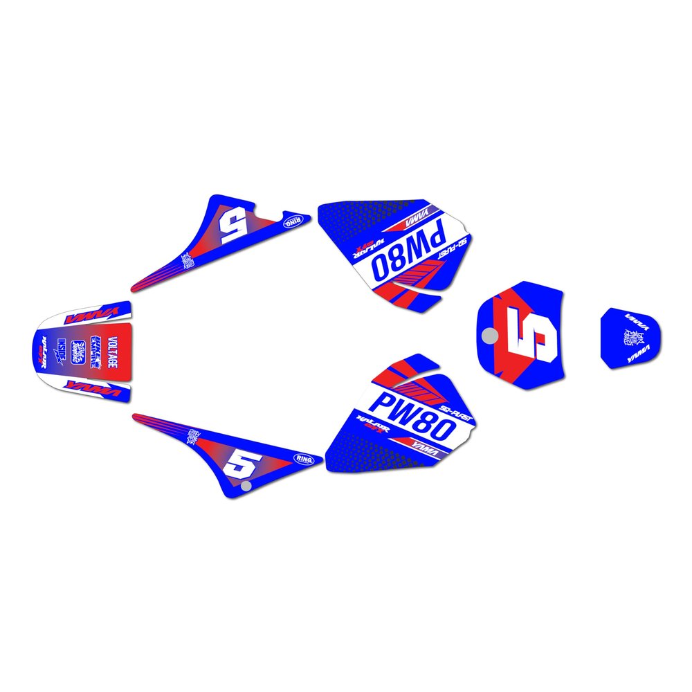 Kalair GFX Graphics Kit for YAMAHA PW80 (All Years) TURBO Series Blue-red 16 Mil - On/Off the Road - Dirt pit bike motorcycle sticker, dirtbike racing decal motocross accessories no-plastics