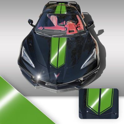 Full Body Race Stripes Graphic Overlay Pre Cut Vinyl Decal Compatible with Chevrolet Corvette C8 2020 2021 - Gloss Green