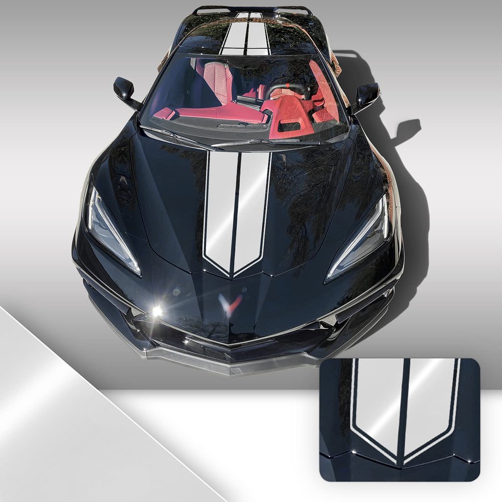 Full Body Race Stripes Graphic Overlay Pre Cut Vinyl Decal Compatible with Chevrolet Corvette C8 2020 2021 - Gloss White