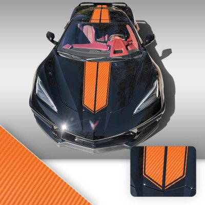 Full Body Race Stripes Graphic Overlay Pre Cut Vinyl Decal Compatible with Chevrolet Corvette C8 2020 2021 - Carbon Fiber Orange