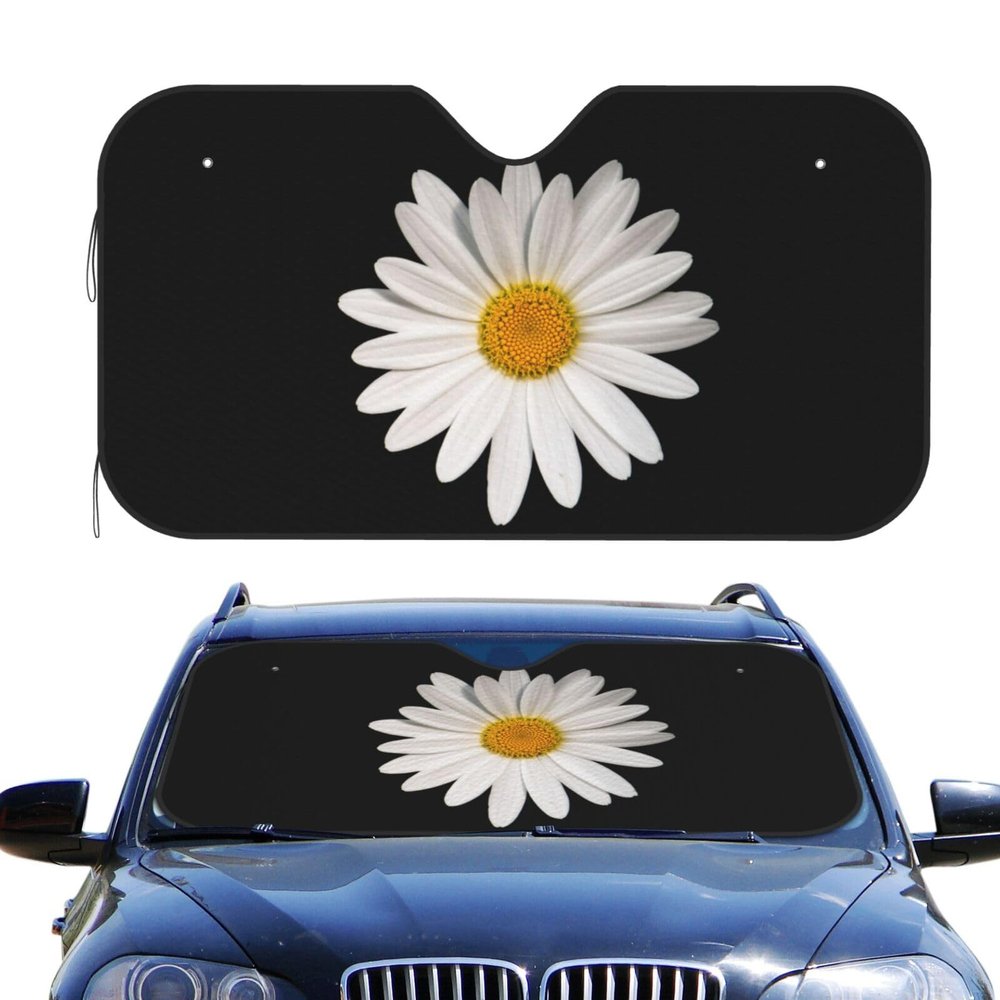 Foruidea White Daisy Car Windshield Sun Shade Auto Sunshade for Car Truck SUV-Blocks Rays Sun Visor Protector-Keeps Your Vehicle Cool (51.2 X 27.5 Inch)