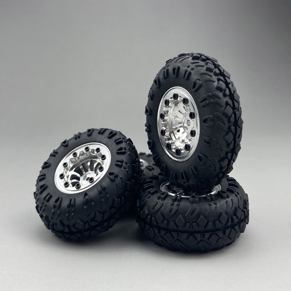 Mini-Z 4X4 JimnyWrangler Rubiconhilux Aluminum Wheel jante ruedas for Mini-Z 4X4 (Silver, 4Pcs)