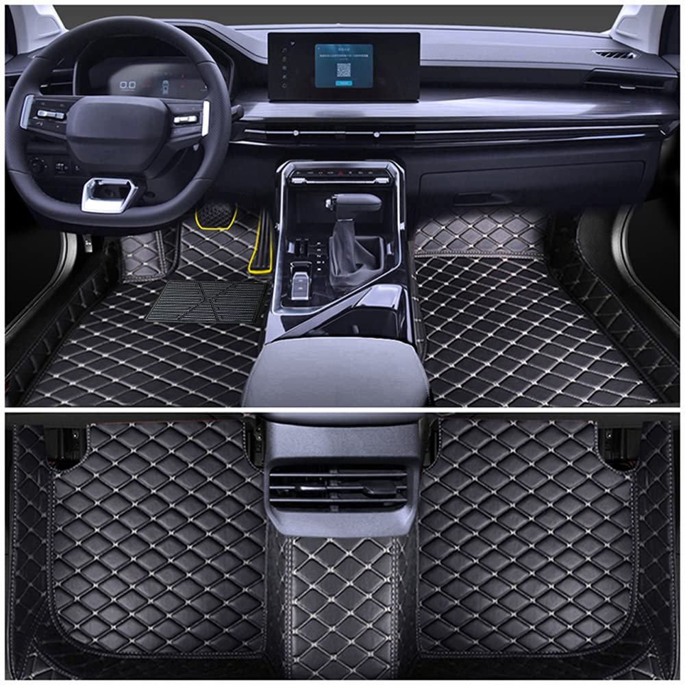 Chstarina Leather Car Floor Mats for F-150 52015-2019 Front Rear Full Coverage Liner/Set (Black Beige)