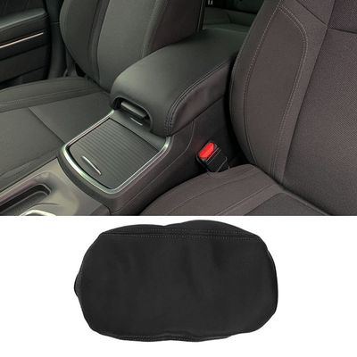 LEXLEY Armrest Box Cover Center Console Pad Waterproof Anti-Scratch Leather Protector Covers For Dodge Charger 2011-2023/Chrysler 300 2015-2022-Black Stitches