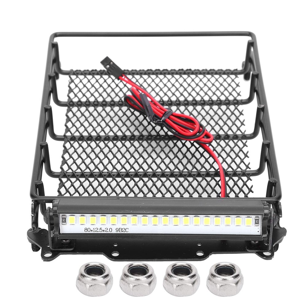 VGEBY RC Luggage Carrier, Metal RC Car Roof Rack Luggage Carrier Metal Luggage Bracket with LED Compatible for D90 99S RC Car Model Car Model Accessory Rc Crawler Roof Rack