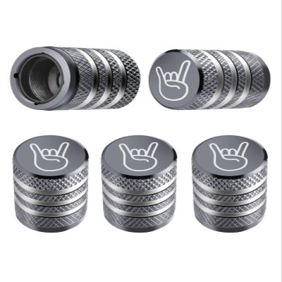 Tire Valve Stem Cap Cover - (5 Pack) Tire Air Cap Metal with Plastic Liner Corrosion Resistant Leak-Proof Rock and Roll for Car Truck Motorcycle Bike Grey