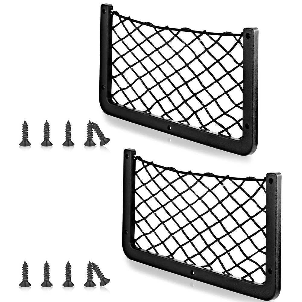 Frienda 4 Pcs Car Storage Net Bag, ABS Plastic Framed Mesh Net Holder, Phone & Cargo Organizer with Screws for Auto, Rv, Boat, Truck Pocket Storage (14 x 7.3 Inch)