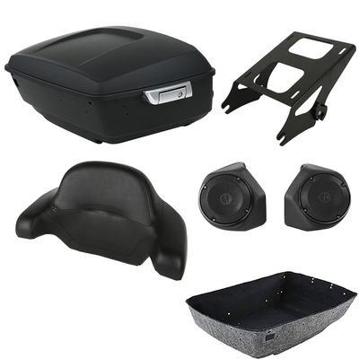 TCMT Matte 13.7" King Motorcycle Trunk Box Wrap Around Backrest Pad Speakers Mounting Rack Fit For Harley 2014-2025 Touring CVO Road King Road Glide Street Glide Electra Glide Ultra Limited Pack Trunk