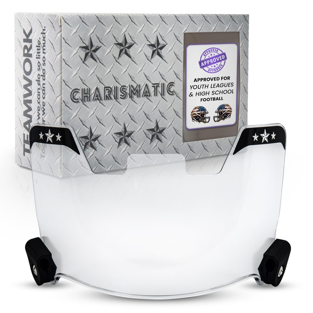 CHARISMATIC Clear Football Visor - Football Visors for Helmet - Football Helmet Visor Fits Adult & Youth Football Helmets - Anti-Fog, Scratch Resistant Clear Visor Football Face Shield