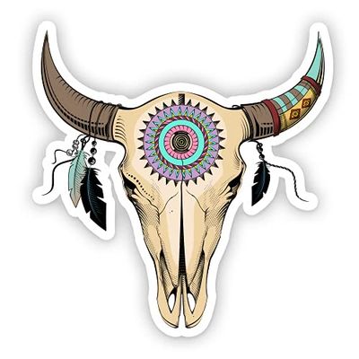 Bull Skull Mandala Pretty Country - 3" Vinyl Sticker - for Car Laptop Water Bottle Phone - Waterproof Decal