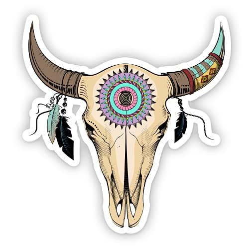 Bull Skull Mandala Pretty Country - 3" Vinyl Sticker - for Car Laptop Water Bottle Phone - Waterproof Decal