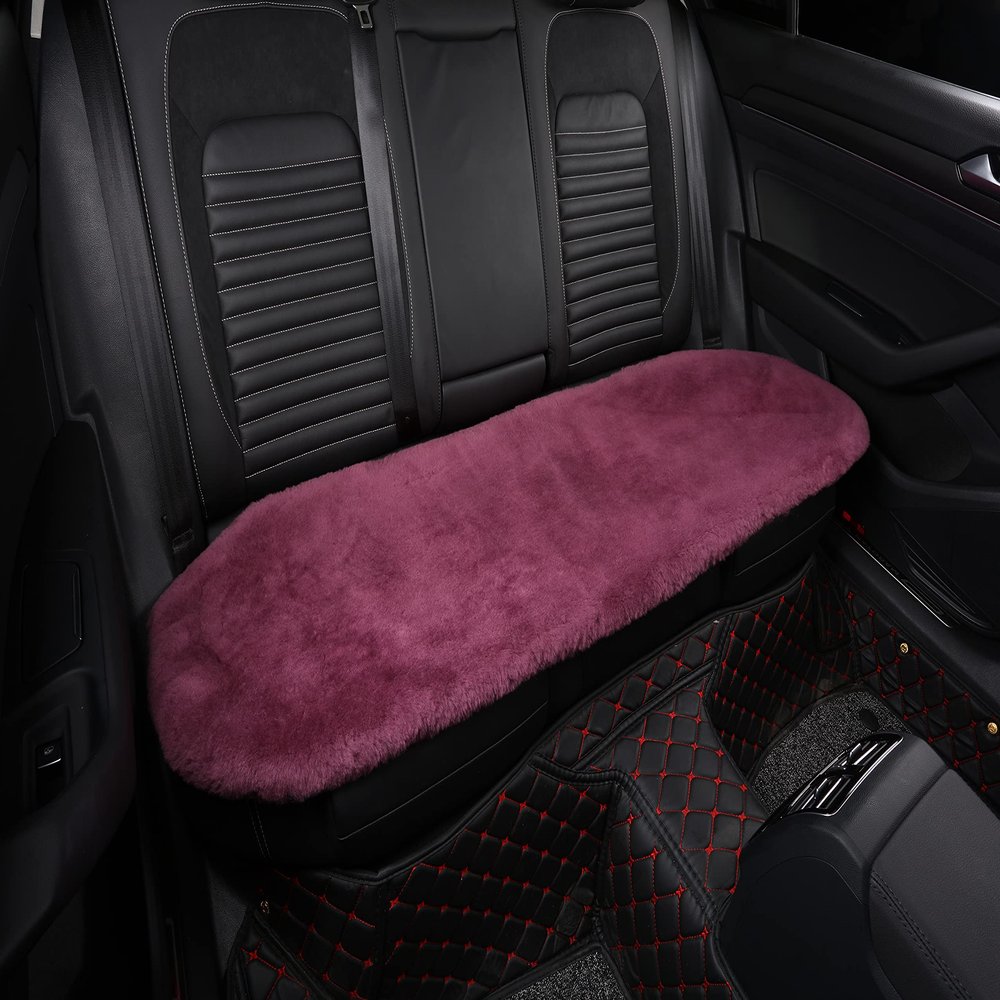 Sisha-A Sheepskin Seat Cushion Cover Wholehide Short Wool Seat Pad Natural Fur Car Seat Covers Universal Fit for Most Car, Truck, SUV, or Van Back Amaranth