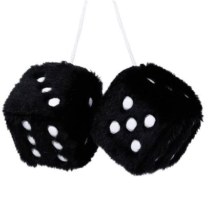 MotorCart Basics 1 Pair Auto Black Fuzzy Dice Vintage Car Plush Hanging Rearview Mirror 2.25In