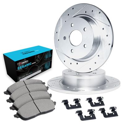R1 Concepts Rear Brake Kit Fits 2014-2015 Mercedes-Benz B Electric Drive; 2014-2019 Mercedes-Benz CLA250| Ceramic Pads, Drilled Slotted Rotors| Hardware| 11.7" Rear Rotor
