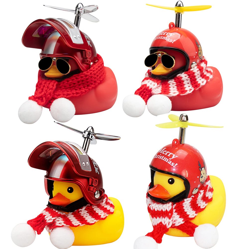 wonuu Rubber Duck Car Ornaments Yellow Duck Car Dashboard Decorations with Propeller Helmet for Christmas Decor and Home Decorations for Adults (S-Yellow&Red)