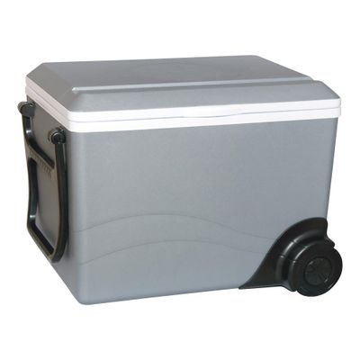 Koolatron Electric Portable Cooler Plug in 12V Car Cooler/Warmer 36 qt (34 L) w/Wheels, No Ice Thermo Electric Portable Fridge for Camping, Travel Road Trips with 12 Volt DC Power Cord, Gray/White.