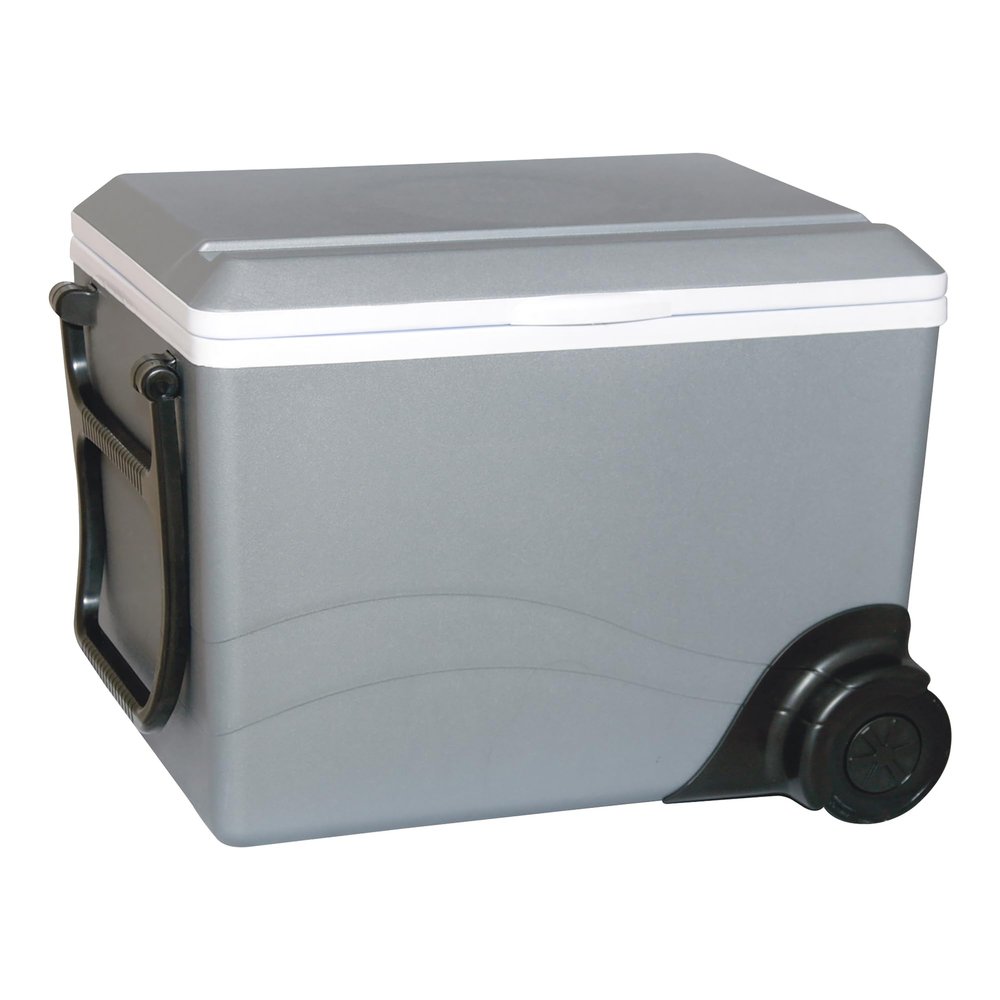 Koolatron Electric Portable Cooler Plug in 12V Car Cooler/Warmer 36 qt (34 L) w/Wheels, No Ice Thermo Electric Portable Fridge for Camping, Travel Road Trips with 12 Volt DC Power Cord, Gray/White.