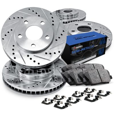 R1 Concepts Front Rear Brakes and Rotors Kit |Front Rear Brake Pads| Brake Rotors and Pads| Semi Metallic Brake Pads and Rotors |Hardware Kit|fits 2003-2010 Porsche Cayenne, Volkswagen Touareg