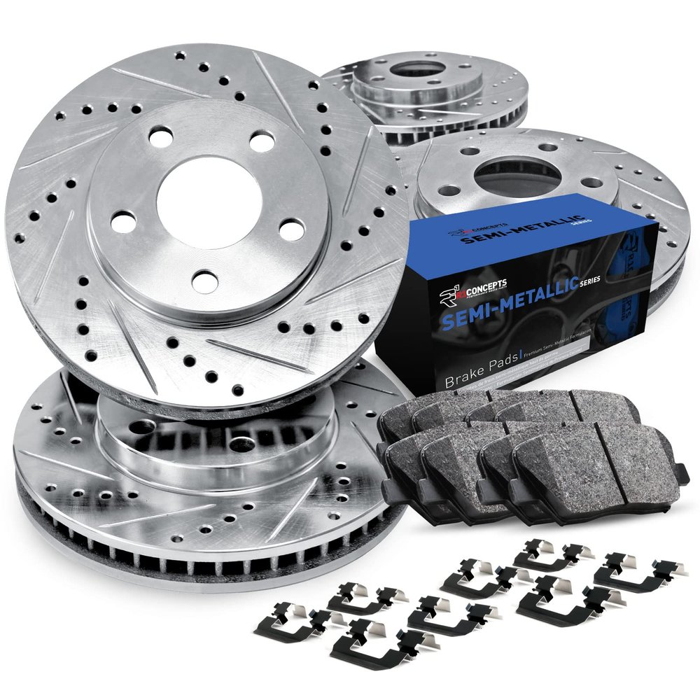R1 Concepts Front Rear Brakes and Rotors Kit |Front Rear Brake Pads| Brake Rotors and Pads| Semi Metallic Brake Pads and Rotors |Hardware Kit|fits 2003-2010 Porsche Cayenne, Volkswagen Touareg